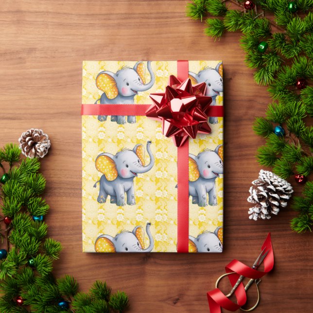 Papel De Presente Chá de Bebê Elefante Bebê com Orelhas de Bolinhas  (Presente de Natal)