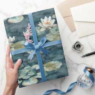Papel De Presente Chá de Bebê Floral Lírio de Água do Lago Romântico