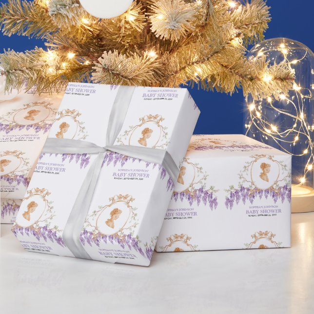 Papel De Presente Chá de Bebê Grandmillennial Wisteria (Feriados)