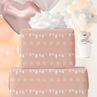 Papel De Presente Chá de Bebê Menina Minimalista Rosa Blush