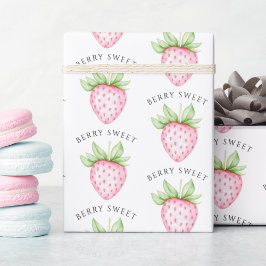 Papel De Presente Chá de Bebê Menina Morango Aquarela Doce Fruta