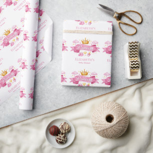 Papel De Presente Chá de Bebê Menina Princesa Aquarela Rosa