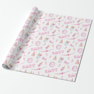 Papel De Presente Chá de Bebê menina Rosa