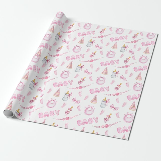 Papel De Presente Chá de Bebê menina Rosa (Desenrolado)