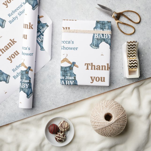 Papel De Presente Chá de Bebê Menino Azul Jeans Moderno (Artesanato)