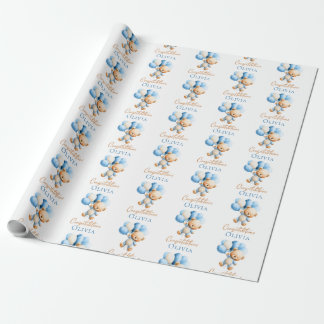 Papel De Presente Chá de Bebê Menino Urso de Pelúcia Personalizado