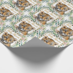 Papel De Presente Chá de Bebê Neutro com Filhote de Tigre Realista