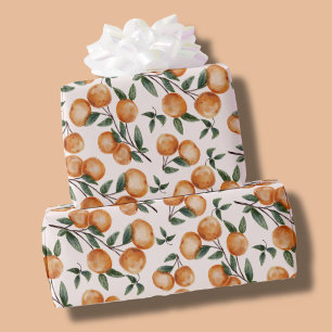 Papel De Presente Chá de Bebê Padrão Botânico de Laranjas em Aquarel