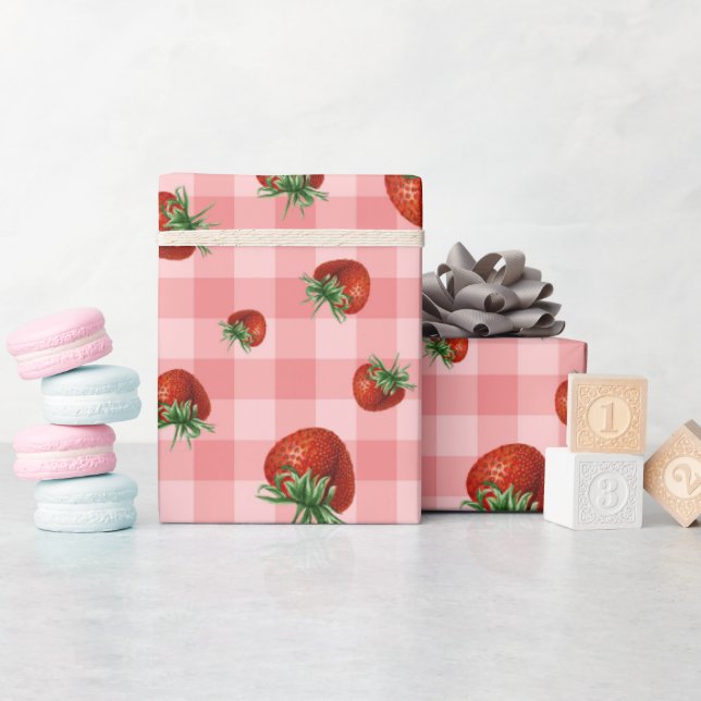 Papel De Presente Chá de Bebê Padrão de Morango (Chá de bebê)