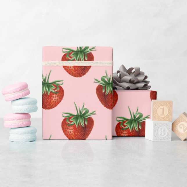 Papel De Presente Chá de Bebê Padrão de Morango  (Chá de bebê)