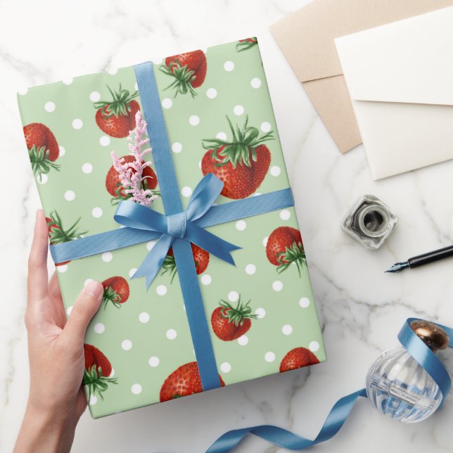 Papel De Presente Chá de Bebê Padrão de Morango (Presentear)