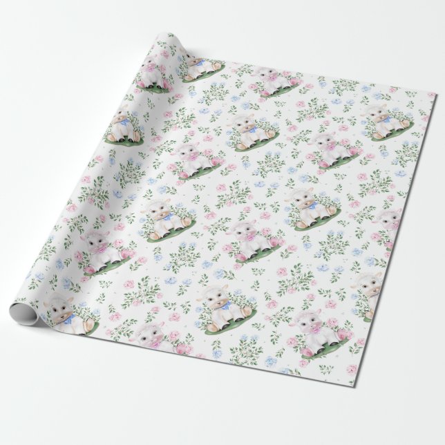 Papel De Presente Chá de Bebê Revelação de Gênero de Cordeiro (Desenrolado)
