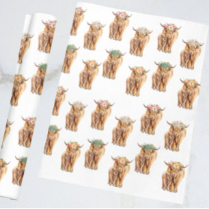 Papel De Presente Chá de Bebê Vaca das Terras Altas e Bezerro Aquare