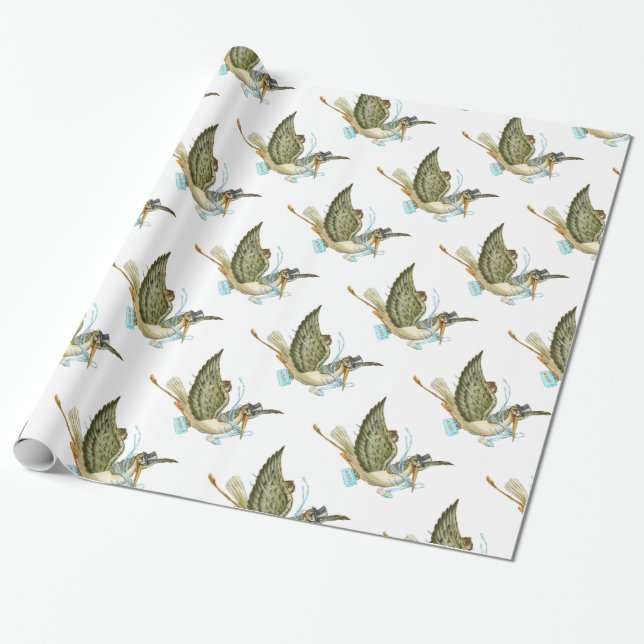 Papel De Presente CHÁ DE BEBÊS, Teal Blue White (Desenrolado)