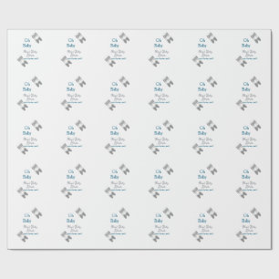 Papel De Presente chá de fraldas azul-borboleta-cinza oh bebê texto 