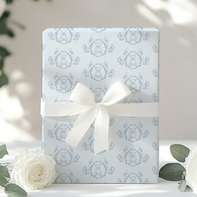 Papel De Presente Chá de fraldas azul de colheita do urso Teddy Toil (Criador carregado)