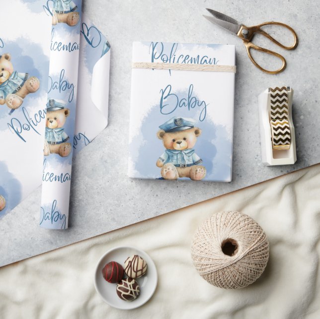 Papel De Presente Chá de fraldas Azul do Rapaz do Urso do Teddy (Artesanato)