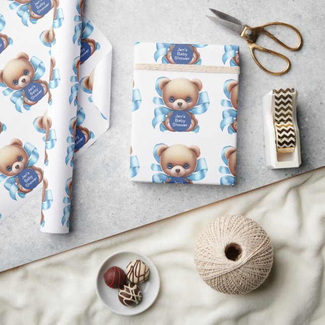 Papel De Presente Chá de fraldas Azul do Urso Teddy (Artesanato)