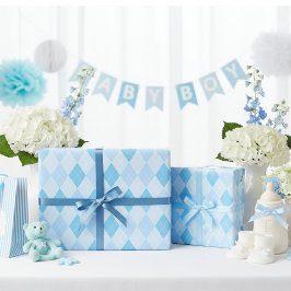 Papel De Presente Chá de fraldas Baby Blue Argyle