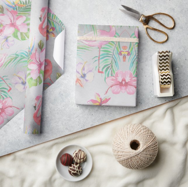 Papel De Presente Chá de fraldas Botânico Tropical Flamingo (Artesanato)