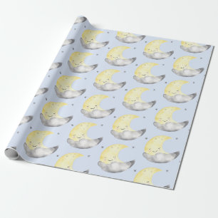Papel De Presente Chá de fraldas, cor d'água doce, lua dormindo
