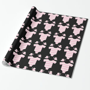 Papel De Presente Chá de fraldas cor-de-rosa preto do equipamento d