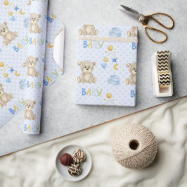 Papel De Presente Chá de fraldas de Aquarela do Urso Azul