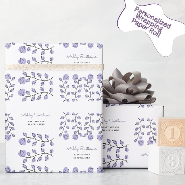 Papel De Presente Chá de fraldas de Aquarela Floral (Lavanda) (Criador carregado)