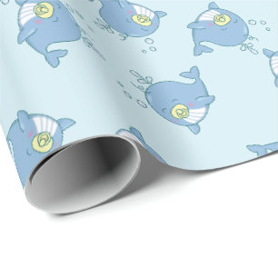 Papel De Presente Chá de fraldas de baleia branca Kawaii