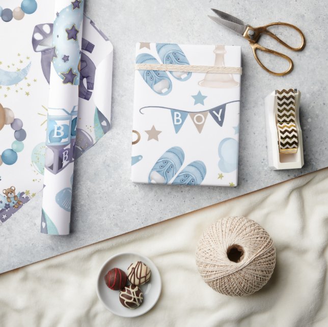 Papel De Presente Chá de fraldas de Bebê Azul Fragmento de Presente (Artesanato)