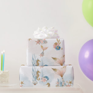 Papel De Presente Chá de fraldas de Cauda da Sereia Rosa-Blush