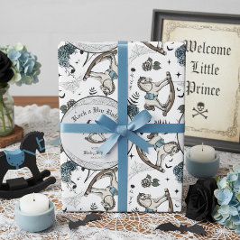 Papel De Presente Chá de fraldas de Cavalo Vintage Azul Spooky