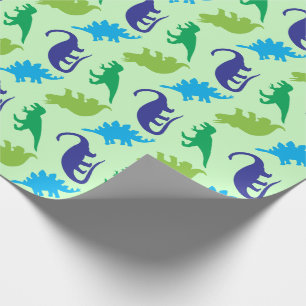 Papel De Presente Chá de fraldas de Dinossauro Gelado Azul e Verde