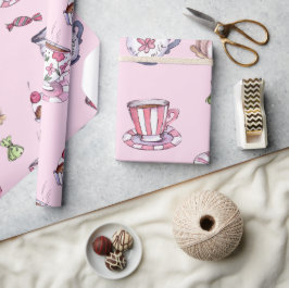 Papel De Presente Chá de fraldas de e de Teacups e Cupcakes Rosa b