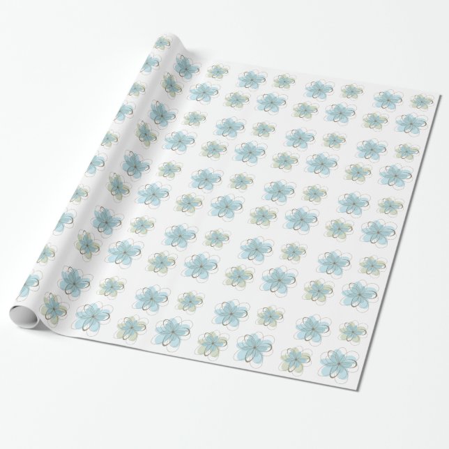 Papel De Presente Chá de fraldas de Flores Verde Azul Branco (Desenrolado)