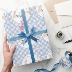 Papel De Presente Chá de fraldas de Gingham Azul e Branco