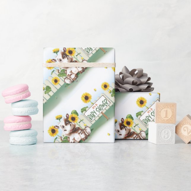 Papel De Presente Chá de fraldas de Girassol de Vaca (Chá de bebê)