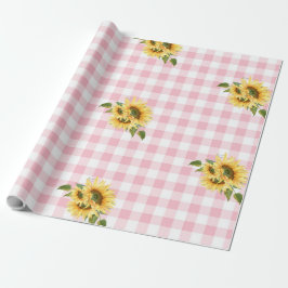 Papel De Presente Chá de fraldas de girassol rosa Gingham