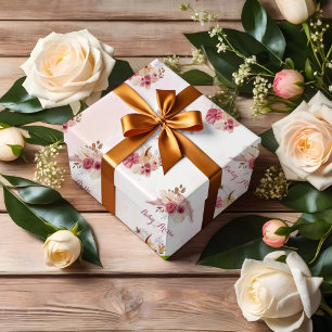 Papel De Presente Chá de fraldas de Grama de Abóbora Rosa Pampas Pam