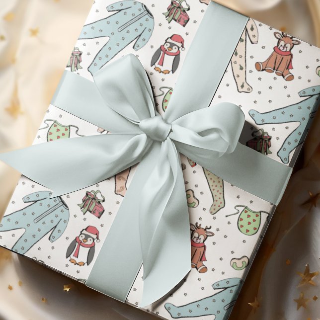 Papel De Presente Chá de fraldas de Natal Neutro por Gênero (Cute Gender Neutral Christmas Pattern for Baby. Hand-Drawn Winter Pajamas, Stuffed Animals and more!)