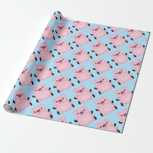 Papel De Presente Chá de fraldas de porcos azuis (Desenrolado)