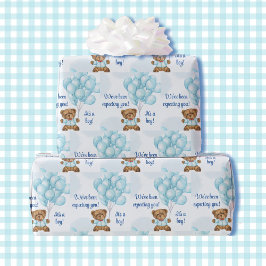Papel De Presente Chá de fraldas de Teddy Bear Balões Azul Adicionar