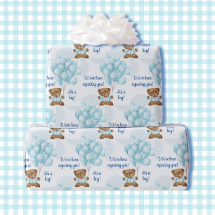 Papel De Presente Chá de fraldas de Teddy Bear Balões Azul Adicionar