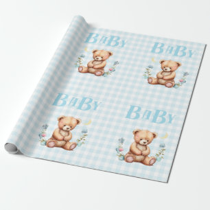 Papel De Presente Chá de fraldas de Tipografia do Bear do Urso Azul