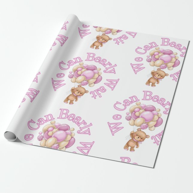 Papel De Presente Chá de fraldas de Urso Rosa (Desenrolado)