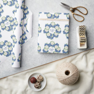 Papel De Presente Chá de fraldas de Verão Elegante Blue Hydrangea