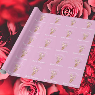 Papel De Presente Chá de fraldas do balão do ursinho rosa