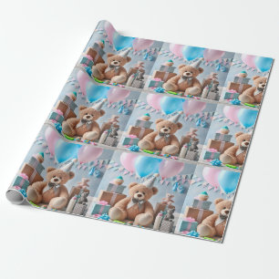 Papel De Presente Chá de fraldas do Urso de Corte
