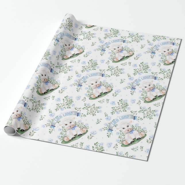Papel De Presente Chá de fraldas Floral Azul-Lamb (Desenrolado)