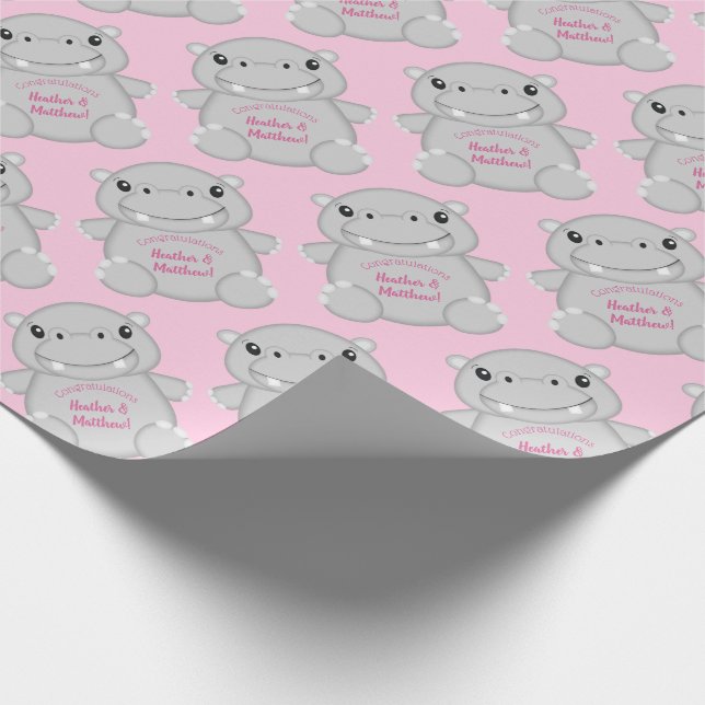 Papel De Presente Chá de fraldas Hippo Rosa (Ponta)